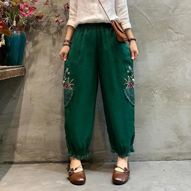 RKSTN Womens Pants Casual Pants For Casual Summer Drawstring Elastic High Waist Linen Pant Pockets Cropped Trouser Soft Comfortable Straight Leg Pants