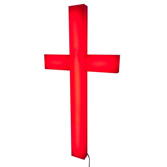 FixtureDisplays Cross, Christian LIGHTED Church Sign red Plexiglass LED Light 11673 11673-red