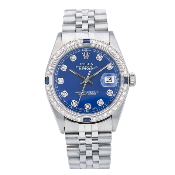 Pre-Owned Rolex Datejust 36MM 1601 Blue Diamond Dial Diamond Bezel Stainless Steel Jubilee Bracelet 1.25ct