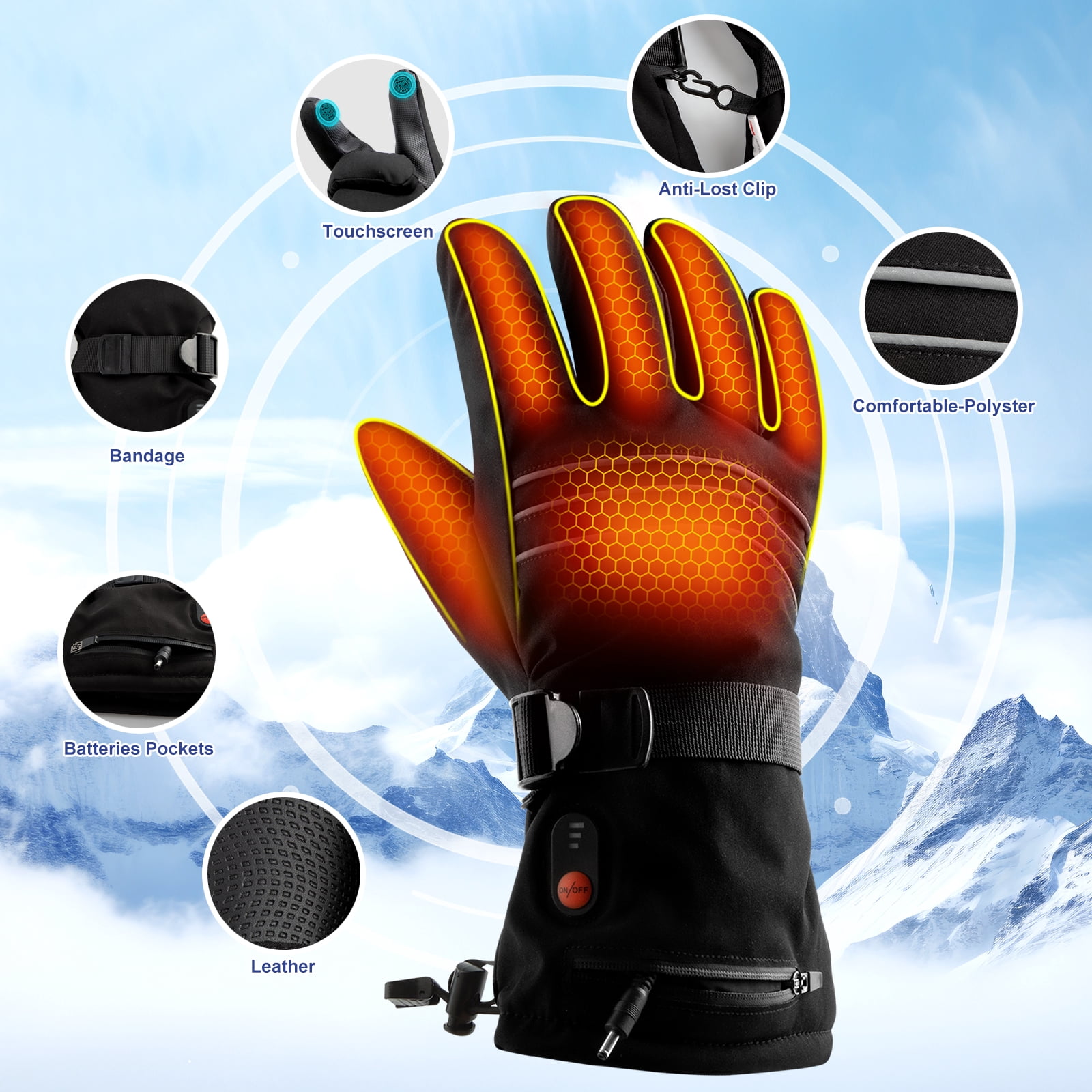 ABXMAS Heated Gloves for Men Women,7.4V 3200 mAh Electric Battery Heated Ski Gloves 3 Heating Level,Waterproof Touchscreen Heating Gloves for Outdoor Work Snowboarding Motorcycle Cycling.