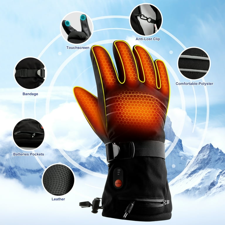 ABXMAS Heated Gloves for Men Women 7.4V 3200 mAh Electric Battery Heated Ski Gloves 3 Heating Level Waterproof Touchscreen Heating Gloves for Outdoor