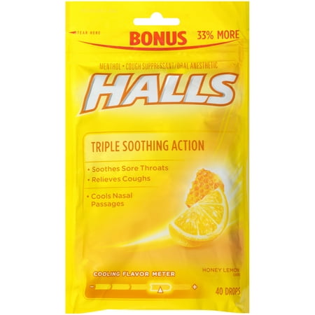 Halls, Honey Lemon Cough Drops, 40 Pcs
