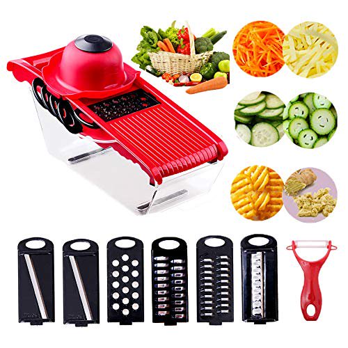 UMZONE Foldable Food Slicer, Red, Plastic, Acrylonitrile Butadiene Styrene, Polycarbonate, Stainless Steel, Rubber