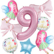 Little Fairy Digital Balloon Set withTwo elegant pink bow Suitable for Girls' Birthday Parties Decoration.