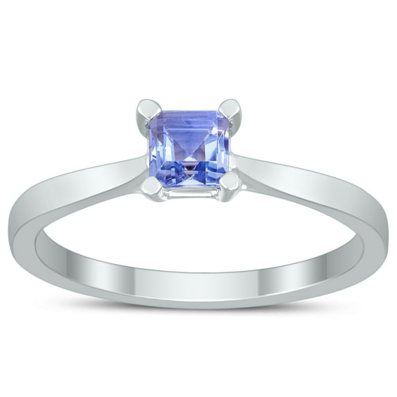 SZUL Women's Square Princess Cut 4MM Tanzanite Solitaire Ring in 10K White Gold