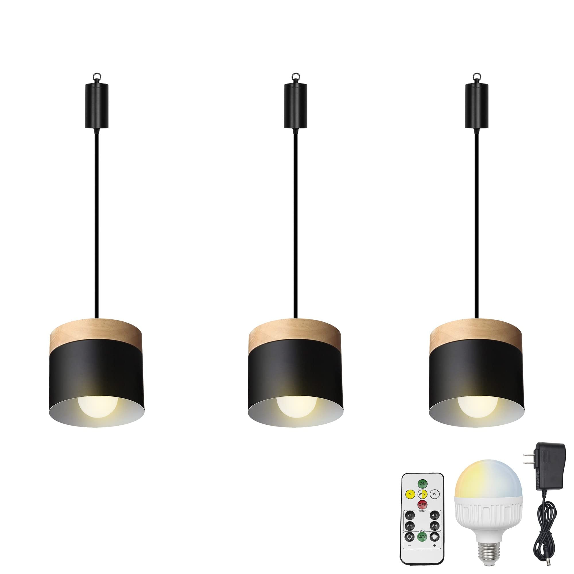 FSLiving Rechargeable Battery Operated Pendant Light with Sleeve&Round Hook RGB Mode Adjustable Wire Length Hanging Light Columnar Metal Black Dimmable Lamp for Courtyard Nightstand - 3 Lights - Walmart.com