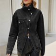thumbnail image 3 of Zefriona Womens Denim Jacket Asymmetric Hem Drop Shoulder Button Pocket Long Sleeve Jean Coat Dark Gray Size XL, 3 of 9