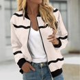 thumbnail image 3 of Scyoekwg Fall Trendy Jacket Women Fall Coats Loose Lightweight Long Sleeve Casual Color Block Splicing Stand Collar Zipper Jacket Outerwear(Beige,S), 3 of 5