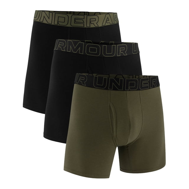 UNDER ARMOUR Calzoncillos bóxer para hombre, pack de 3 - Performance Cotton Boxer Briefs - Solid 6 in, Stretch, Mezcla de algodón Negro/Verde M (Medium)