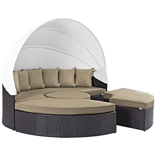 Modway Lit de Jour Sectionnel d'Extérieur en Osier Rotin avec Auvent pour Patio, Couleur Espresso Moka