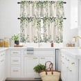 thumbnail image 3 of Green Watercolor Kitchen Curtains Valances and Tiers Set of 3 Eucalyptus Leaf Plant Retro Linen Texture Tier Curtains and Valance with Rod Pocket for Small Windows, 27.5"x24", 3 of 9