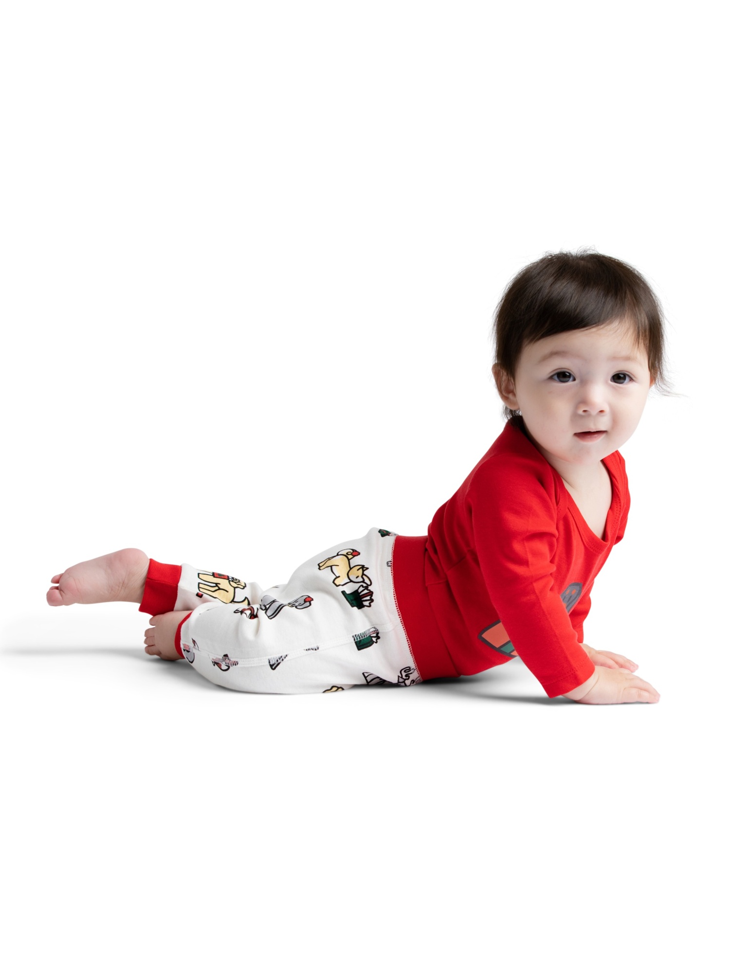 M+A by Monica + Andy Christmas Organic Cotton Gender Neutral First Moves Bodysuit + Groove Pant + Bib Set, Sizes Newborn -24 Months