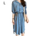 thumbnail image 1 of Vestido camisero Vestido midi de gasa transpirable con bolsillo informal de manga larga, Azul, L Noticed AP001472-08B, 1 of 7