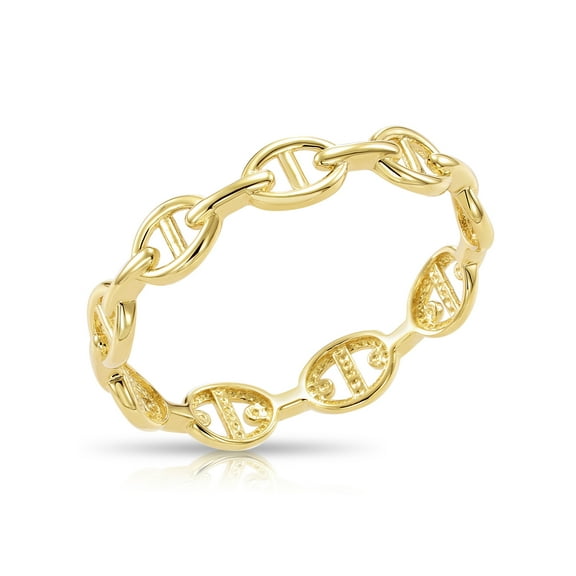 Tilo Jewelry 14K Yellow Gold Dainty Mariner Chain Link Style Band Ring | Size 5 | Minimalist Everyday Ring for Women & Unisex