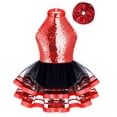 thumbnail image 2 of Jizyo Robe Tutu à Sequins pour Filles Jupe Scintillante Justaucorps Tenue de Danse Jazz Hip Hop Rouge 4, 2 of 6