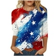 thumbnail image 2 of Frostluinai Women's USA Star Stripes Fourth July Tee Shirts 3/4 Sleeve American Flag Shirts Crew Neck Red White and Blue Tees Gifts, 2 of 5