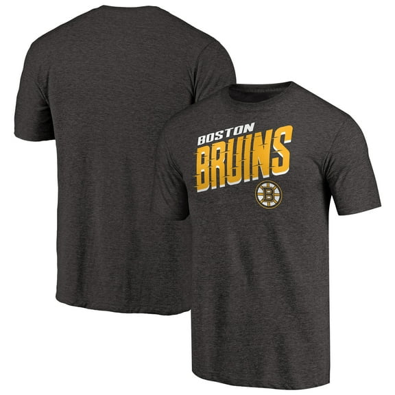 Men's Black Boston Bruins Slant Strike Tri-Blend T-Shirt