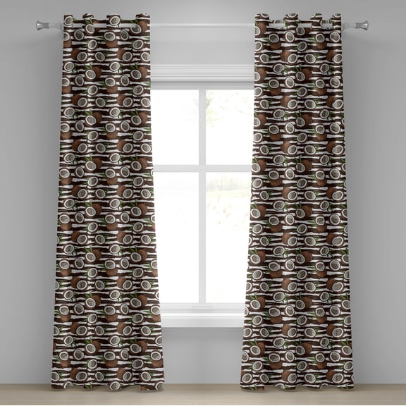 Ambesonne Tropical Grommet Curtain, Exotic Coconut Jungle, 50" x 120", Dark Brown Green White