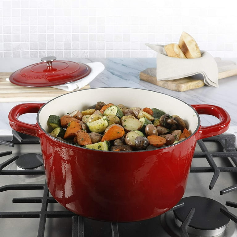 Crock-Pot 5 Quart Round Enamel Cast Iron Covered Dutch Oven Food