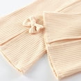 thumbnail image 6 of HUAXUN-Toddler Girls Ribbed Knit Flare Pants with Bow Detail - Stretchy Soft Casual Trousers for Baby Comfortable Playwear Everyday Outfits(Beige,3-4Years), 6 of 6