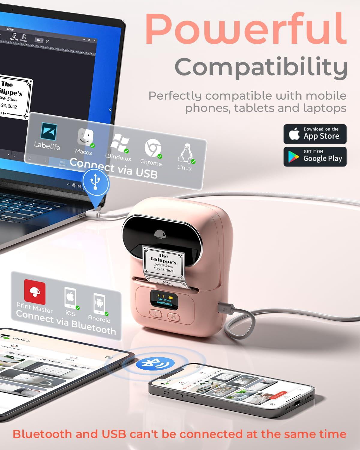 M110 Label Maker Machine- With 3 For Business Labeling  Barcode Office Cable Retail Fonts Choose Icons Templates Pink
