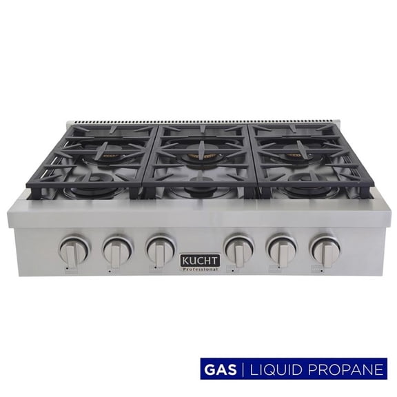 Pemberly Row 36" Propane Gas Range Top - Stainless Steel w/ Classic Silver Knobs
