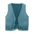 thumbnail image 4 of Razzly Child Girl's Tassels Sleeveless Vest 70s Hippie Suede Boho Western Cowgirl Fringe Jacket Cardigan(5-6 Years,Mint Green), 4 of 4