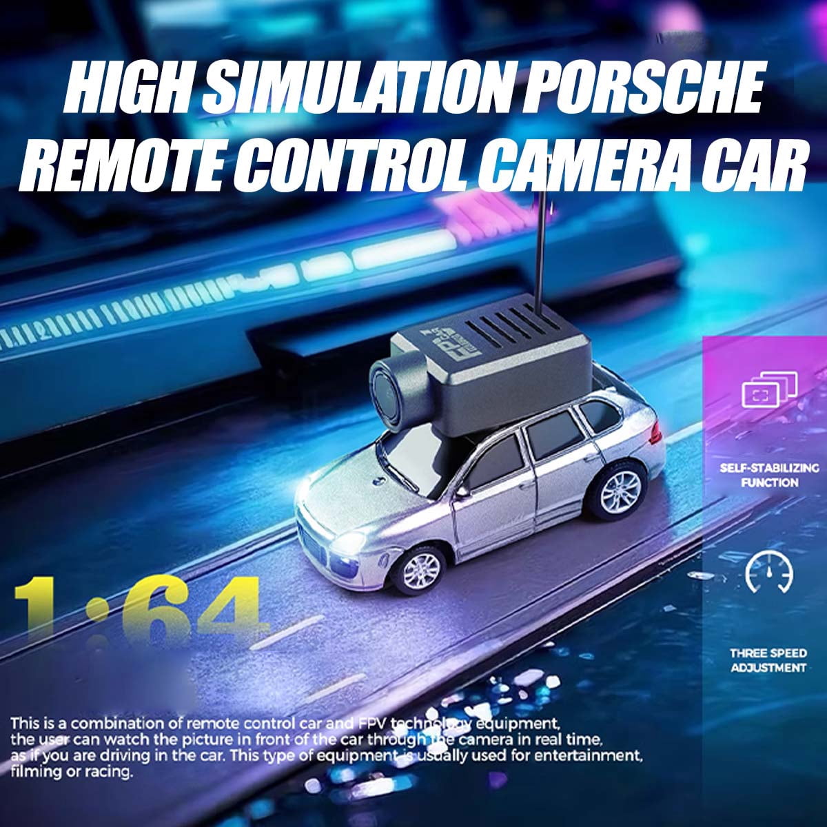 WL 1/64 Scale Mini RC Drift Car, Remote Control Vehicle with 720P Real-Time Camera, 3-Speed Modes and LED Lights, Outdoor/Indoor Racing, Gift for Adult Enthusiasts (RTR Version/Grey)