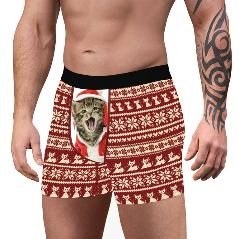 Tejiojio Christmas Matching Christmas Digital Printing Breathable Close  Fitting Men's Underpants Comfortable Boxers