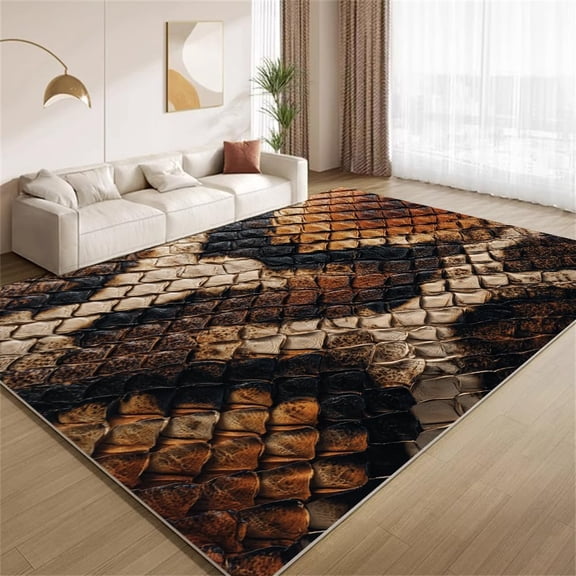 Animal Print Snake Skin Area Rugs, Abstract Pattern Carpet, Washable Non Slip Low Pile Soft Rug for Bedroom Living Room Decor Mat 2ftx3ft