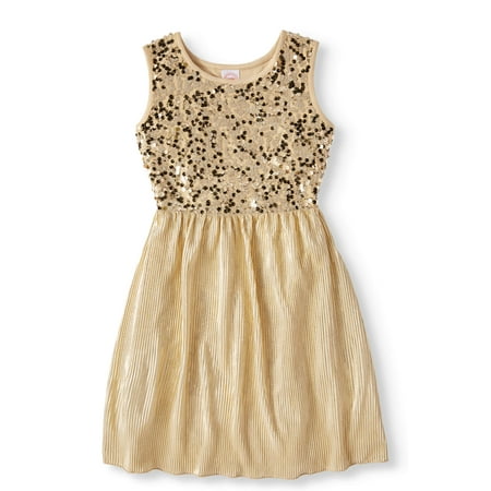 Wonder Nation - Girls' Gold Sequin Shimmering Pleated Mesh Holiday ...