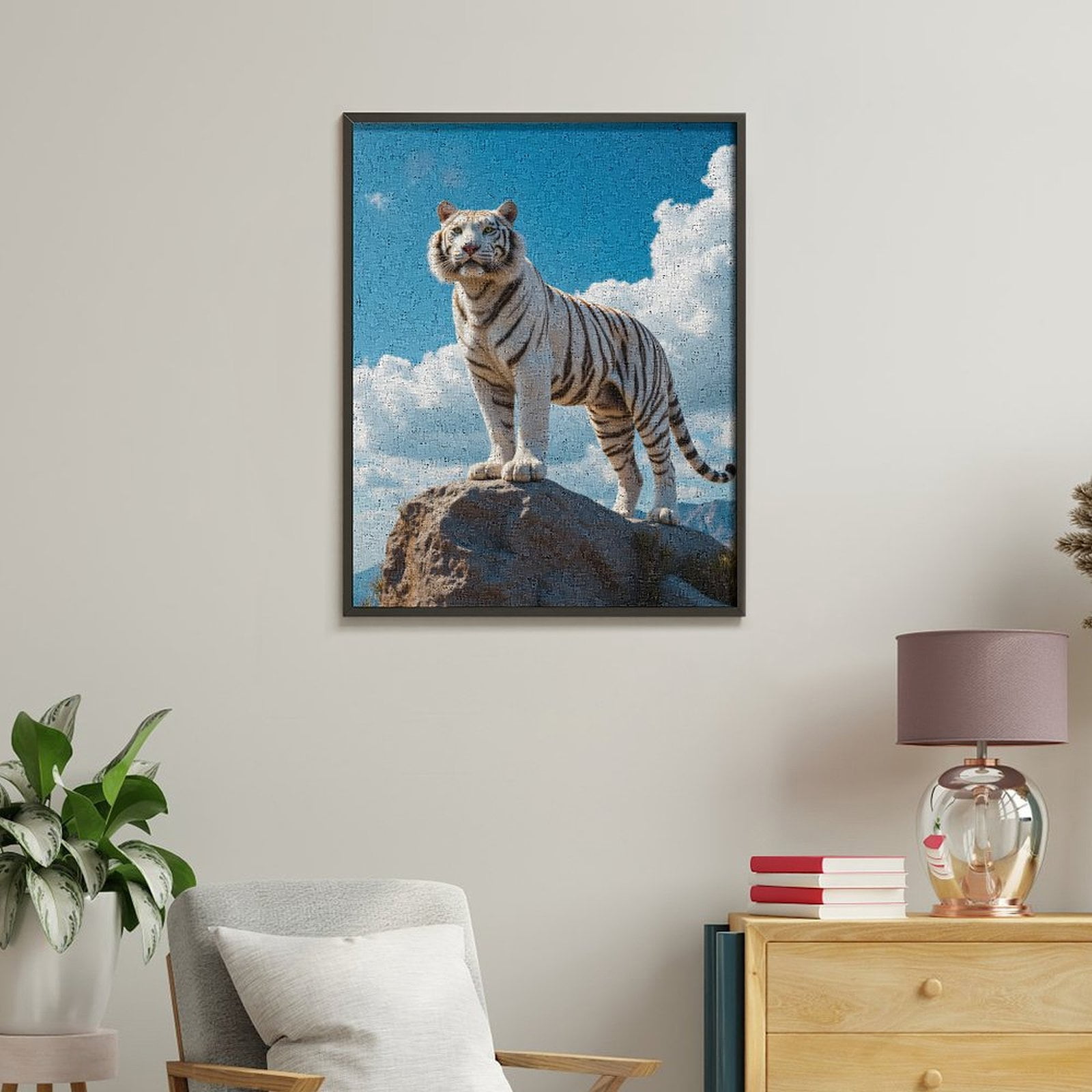 Paint By Numbers Kit for Adults Beginner - DIY White Tiger Majestic Rock Sky Canvas Painting Kits for Adults, Frameless Paint By Number for Adults for Home Wall Decor 16x20 Inch