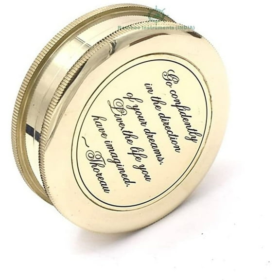 Roorkee Instruments India Brass Gold Color Quote Engraved Working Compass with Case