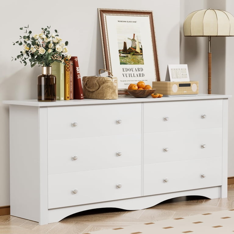 Furmax 6 Drawer Double Dresser, Wide Wood Chest of Drawers Storage