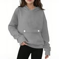 thumbnail image 5 of MEZZALL Girls Long Sleeve Hooded Sweatshirt With Pocket And Button Closure Solid Color Pullover For Big Kids Winter Casual Wear Leisure Child Clothes, 5 of 5