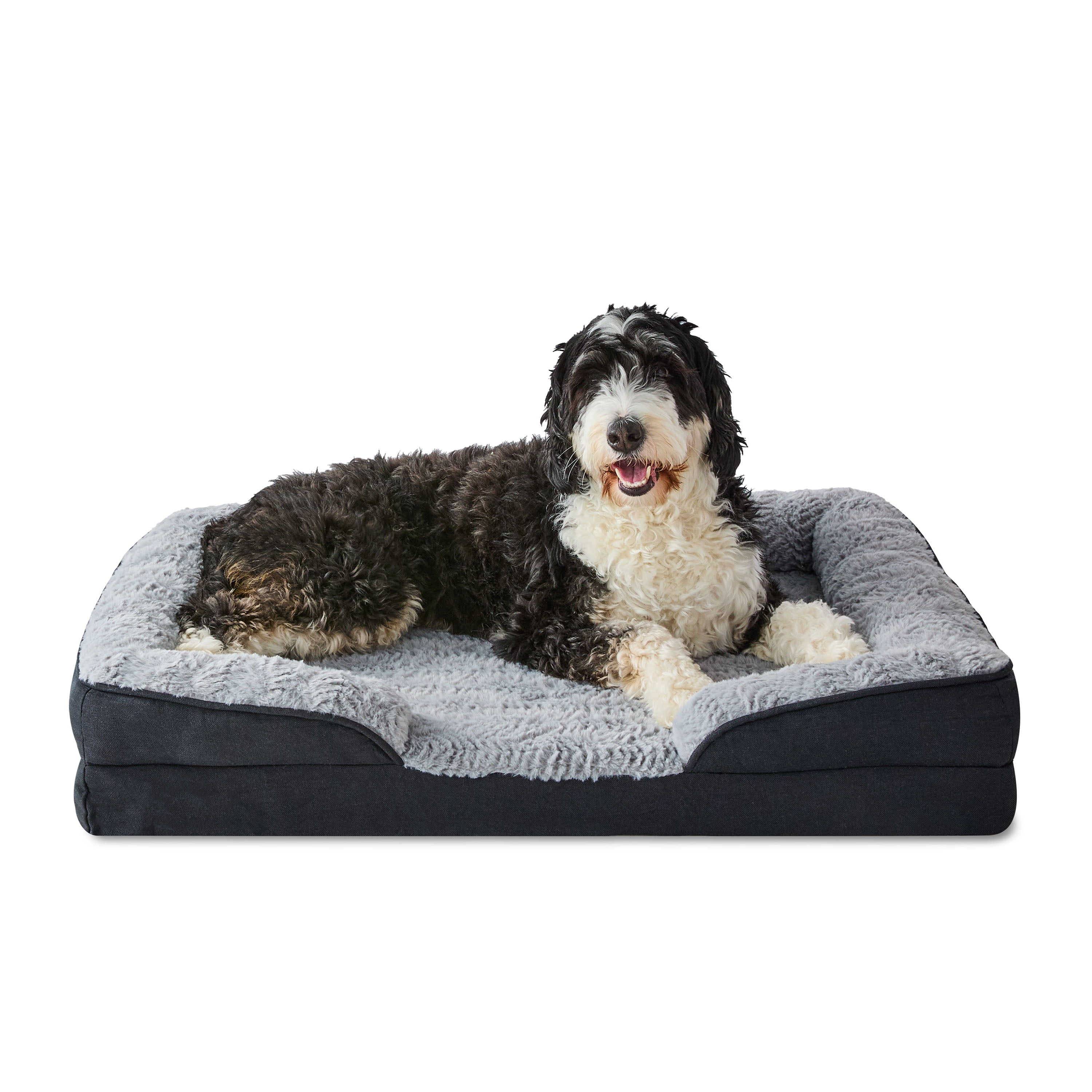 Vibrant Life Medium Orthopedic Bolster Dog Bed, Black, 25" x 35"