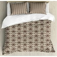 thumbnail image 1 of Damask King Size Duvet Cover Set, Abstract Flourish Curvy Frames and Swirly Motifs Exotic Lotus Ornament, Decorative 3 Piece Bedding Set with 2 Pillow Shams, Chesnut Brown and Beige, by Ambesonne, 1 of 3