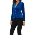 thumbnail image 4 of INSPIRE CHIC Women's Vintage Velvet Blazer Notched Lapel Button Front Wear-to-Work Jacket L Royal Blue, 4 of 6