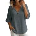 thumbnail image 5 of Aofany Womens Tops V-Neck Button 3/4 Sleeve T-Shirts Cotton Linen Shirts for Women, 5 of 6