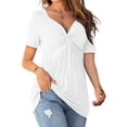 thumbnail image 2 of Langwyqu Women V-Neck Front Knotted Blouse Long Sleeve Casual T-Shirt, 2 of 3