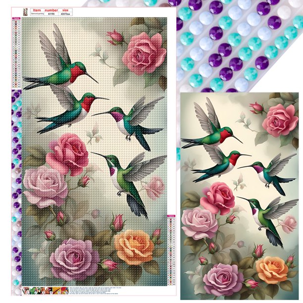 (K1190) Lleno Diamantes Pájaros Y Flores Serie Diamantes Redondos Pintura Resina Con Diamantes 40*70CM
