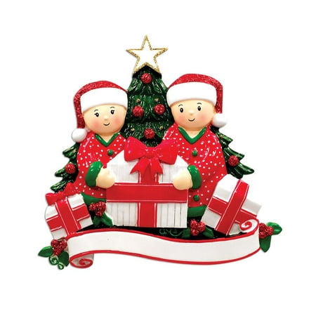 Family Series Opening presents Family of 2 Couple Personalized Christmas Ornament