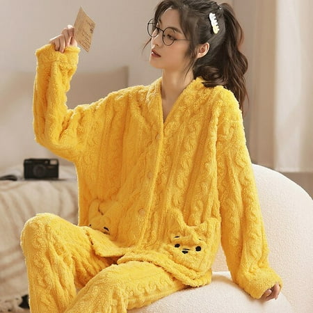 

CoCopeaunt New Pajamas Set Women Winter Coral Velvet Pyjamas Sets Sweet Cute Flannel Long Sleeve Female Homewear Nightwear
