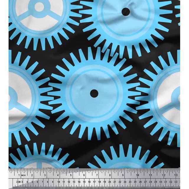 Soimoi Black Poly Georgette Fabric Gear Parts Hardware Fabric Prints By Yard 52 Inch Wide