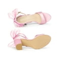 thumbnail image 4 of BLISSFUL STEP Women's Mesh Bow Heels Ankle Strap Open Toe Block Heel Sandals Pink 8, 4 of 7