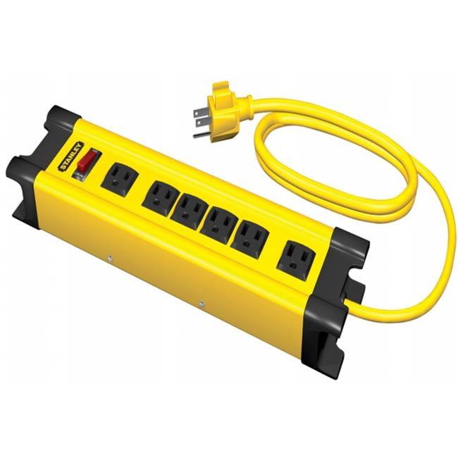 6 Outlet Yellow & Black Metal Power Strip With 10 in. Cord