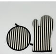 thumbnail image 3 of Drew Derose Designs black&cream stripes printed potholder/oven mitt set 12x6”/8x8”, 3 of 5