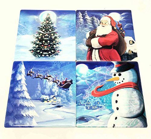 JOLLY SANTA CHRISTMAS DRINK COASTERS boxed set of 4 gift boxed red white table 