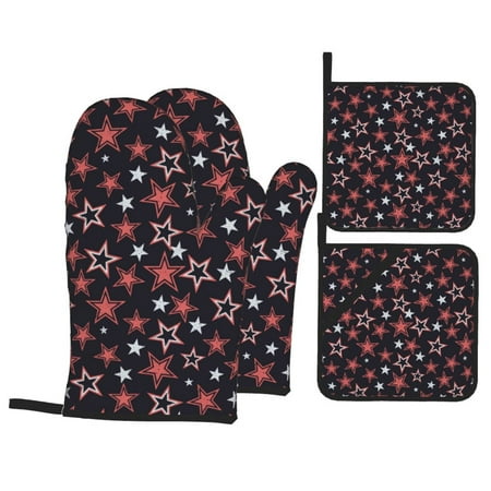 

Oven Mitts and Pot Holders 4 Piece Red Star High Heat Slip Resistant Oven Mitt and Trivets Set Kitchen Oven Glove Pot Holders for Cooking Baking Grilling
