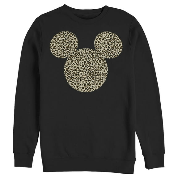 Men's Mickey & Friends Cheetah Print Mickey Mouse Logo Sweatshirt Black 2X Large
